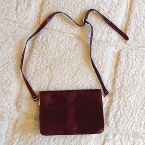 I SANTI Vintage Italian Leather Maroon Crossbody Purse Handbag w/ Gold Hardware